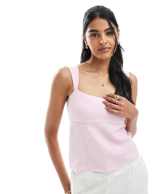 Top Rosa Empolvado De Tirantes Con Lazada En La Espalda De Mezcla De Lino De Hollister de color Pink