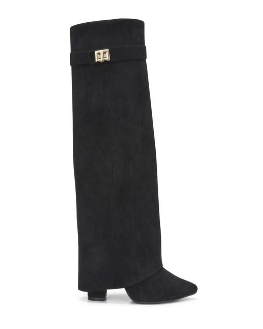 SEQWL Black Mid Heel Calf Boots With Metal Buckle And Zip Closure