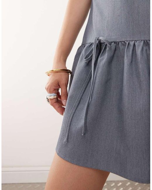 Noisy May Blue Sleeveless Drop Hem Mini Dress With Bow Details