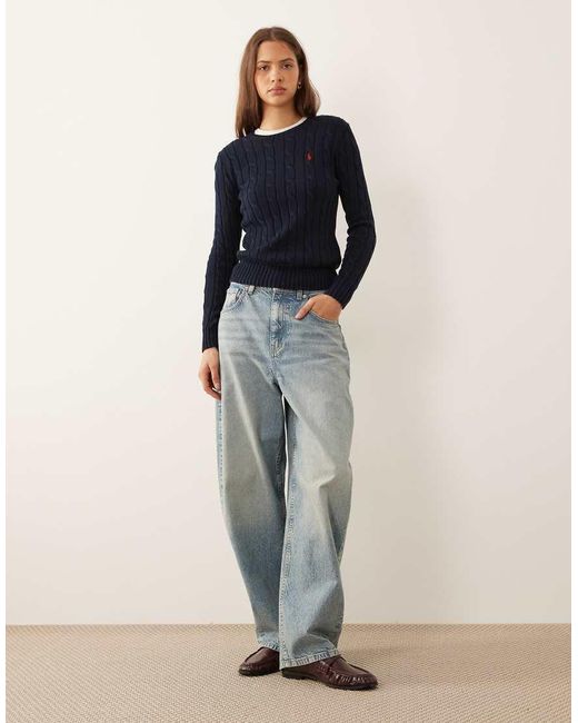 Polo Ralph Lauren Blue Julianna Icon Logo Cotton Cable Knit Jumper