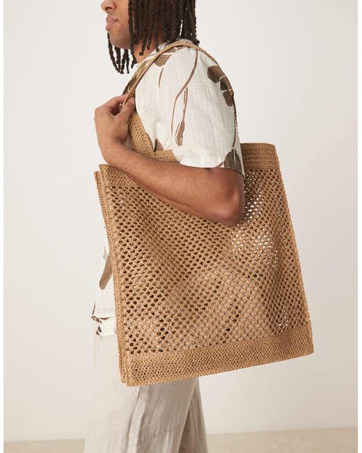 Cabas tressé en paille - camel ASOS pour homme en coloris Brown