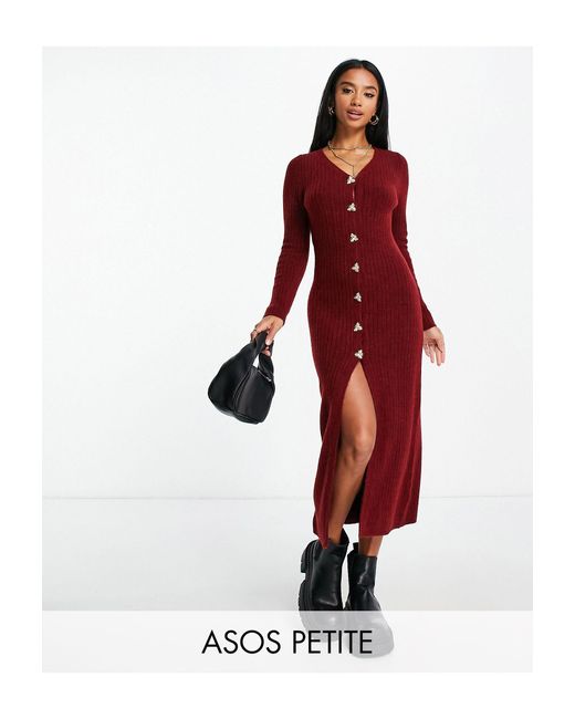 ASOS Asos Design Petite - Geribbelde Maxi Jurk Met Knopen in het | Lyst