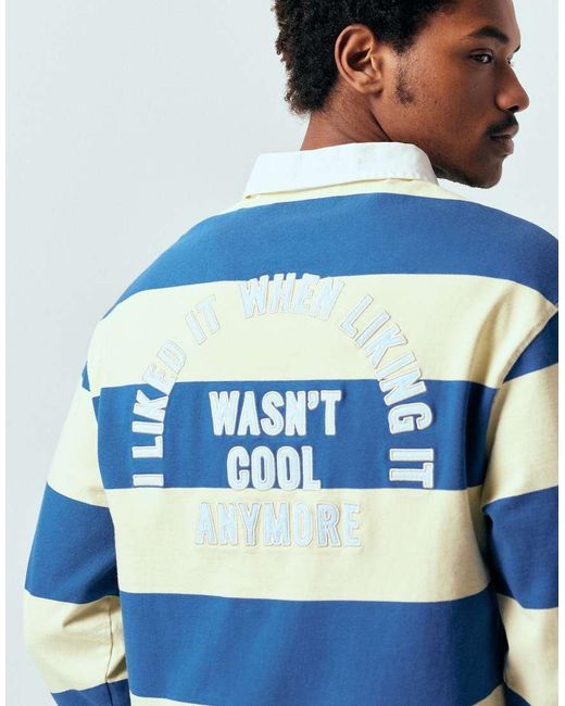 Pompeii UK Pompeii 100% Cotton Rugby Sweatshirt Yellow And Blue Stripe for men