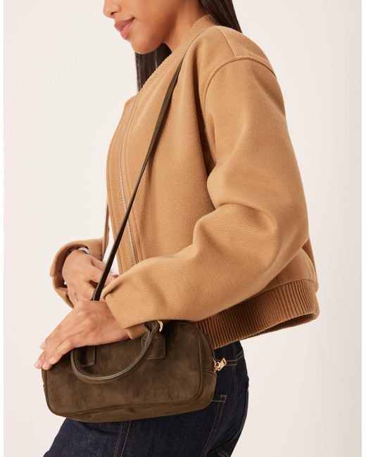 ASOS Green Faux Suede Mini Bowler Bag With Detachable Cross Body Strap