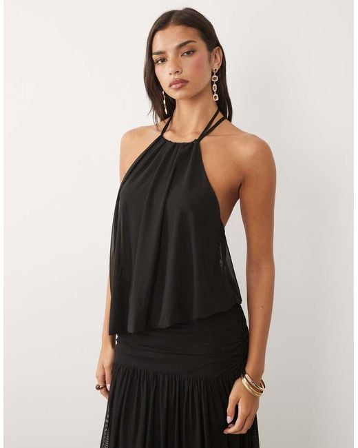 ASOS Black Mesh Slouchy Blouson Ruched Maxi Dress