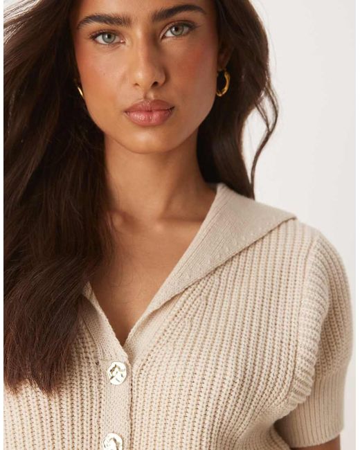 ASOS Blue Knitted Structured Collar Short Sleeve Cardigan With Gold Buttons