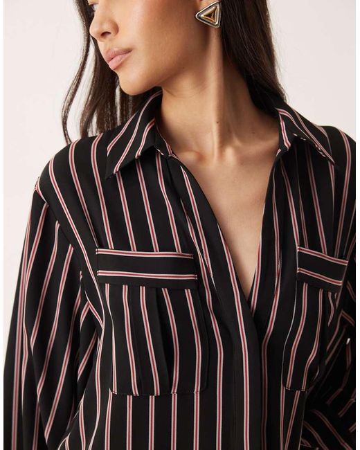 ASOS Black Mini Shirt Dress With Wide Cuffs And Oversized Pockets