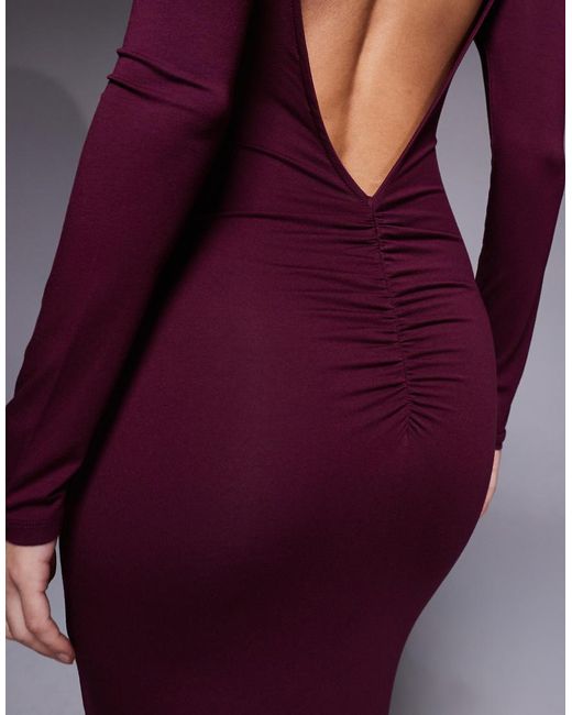 ASOS Purple Plunge Back Maxi Slash Neck Dress