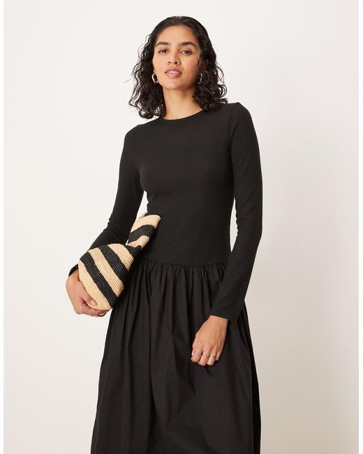ASOS Hybride Midi Jurk Met Lange Mouwen En Lage Ronde Rug in het Black