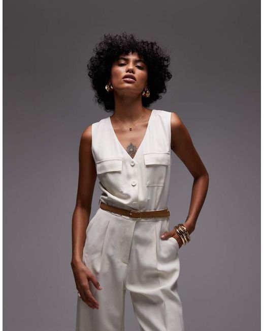 Mango Gray Linen Look Belted Waistcoat Jumpsuit