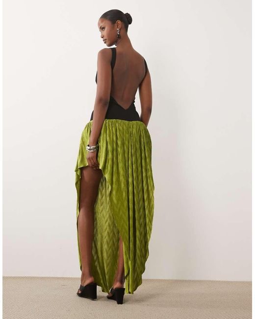 ASOS Green Sleeveless Maxi Dress With Dropped Plisse Skirt
