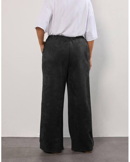 Yours Clothing Black Faux Suede Wide Leg Trousers