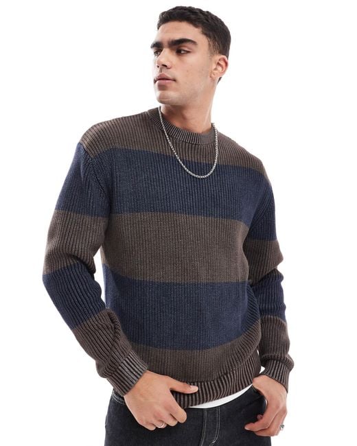 Pull&Bear Blue Stripe Knitted Jumper for men