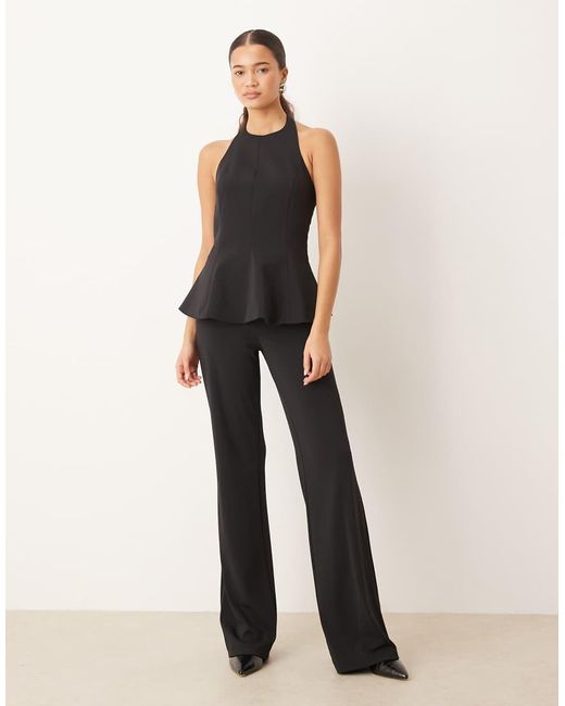 Mango Black Xcamilo Halterneck Peplum Hem Top Co-ord