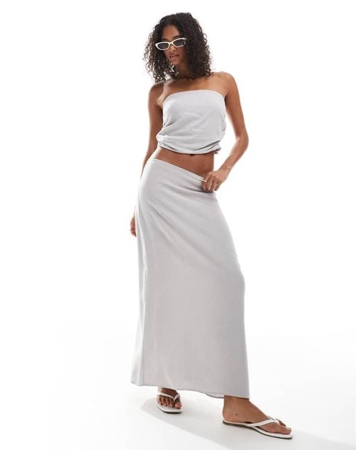 Pull&Bear White Linen Look Maxi Skirt Co-ord