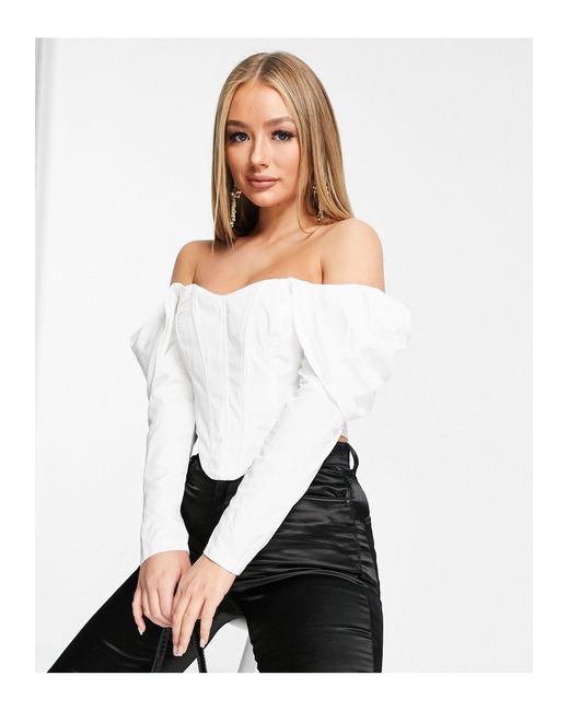 Club L London Off Shoulder Corset Top With Volume Sleeve Detail in ...
