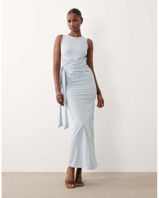 The Frolic White Exclusive Lace Insert Tie Detail Maxi Dress