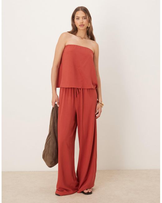 ASOS Red Linen Blend Pull On Trouser Rust