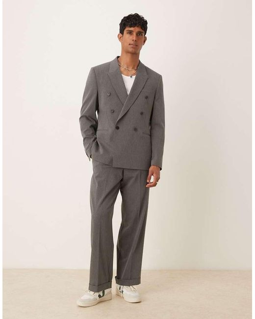 ASOS Gray Double Breasted Relaxed Suit Jacket for men