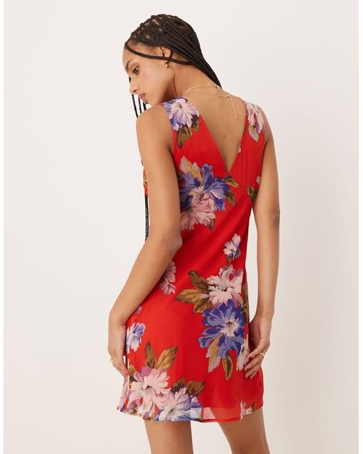 ASOS Red V Neck Mini Slip Dress With Bust Tie Detail