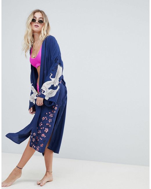 Billabong Blue – Strand-Kimono mit Vogel-Print