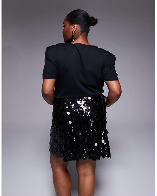 ASOS Black Asos Design Curve Mixed Sequin Mini Skirt