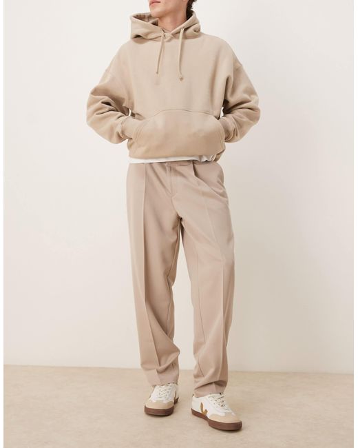 ASOS Natural Smart Oversized Tapered Trousers With Front Pleat for men