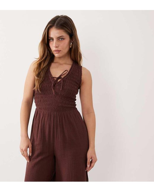 Nobody's Child Petite Purple Jayda Cotton Rich Shirred Bodice V-neck Sleeveless Jumpsuit