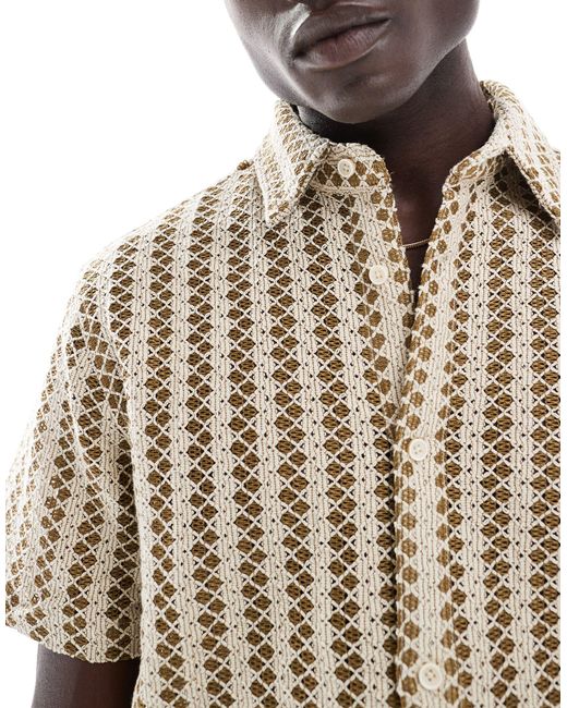Bershka Brown Detail Stripe Textured Shirt for men