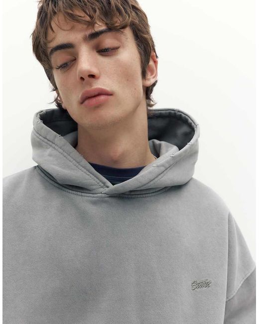 Pull&Bear Gray Stwd Faded Hoodie for men