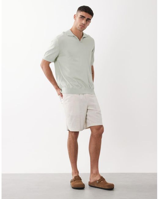 SELECTED Gray Knit Split Neck Polo for men