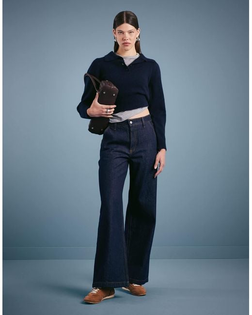 Jean large à taille haute et poches - indigo Abercrombie & Fitch en coloris Blue