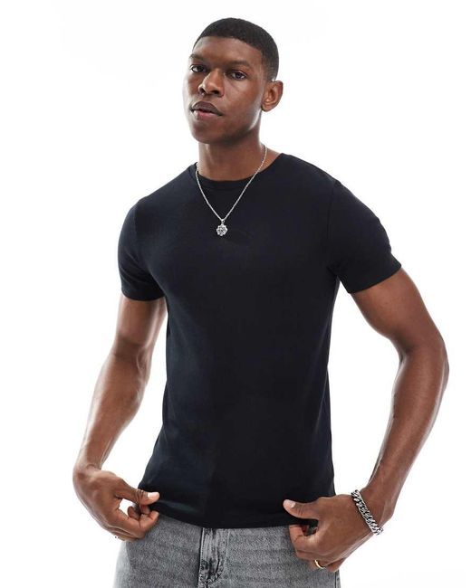 T-Shirt Basic Attillata Nera A Coste di ASOS in Blue da Uomo