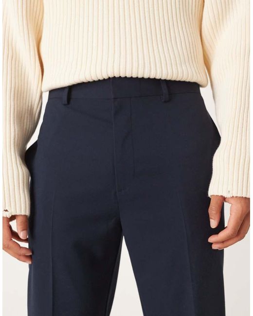ASOS Blue Smart Tapered Pants With Elastic Waistband for men