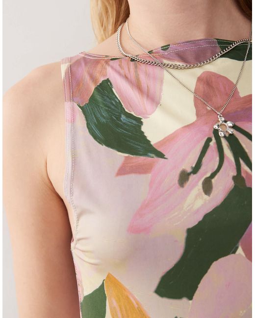 Reclaimed (vintage) Multicolor – minikleid mit u-boot-ausschnitt und aquarell-blumenmuster
