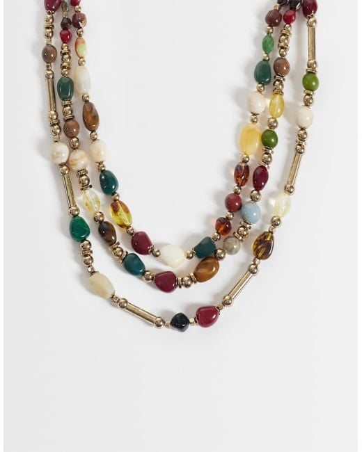 Reclaimed Vintage Metallic Three Row Beaded Necklace