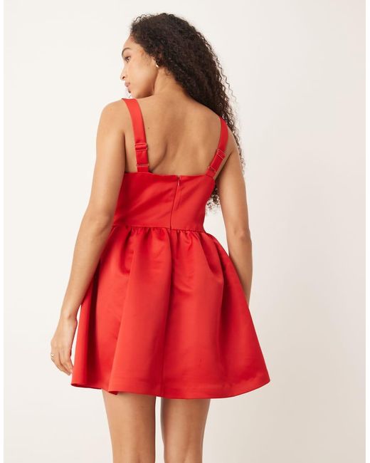 Gina Tricot Red Corset Style Satin Mini Dress