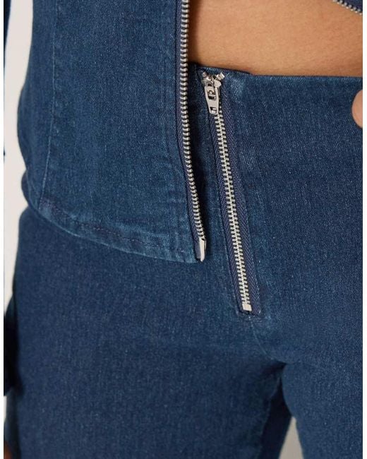 PixieGirl Blue Petite Zip Front Kick Flare Jeans