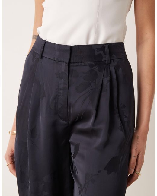 Asos design tall - pantalon droit élégant à taille haute en jacquard satiné ASOS en coloris Blue