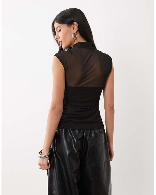 ASOS Black Ruched Side Mandarin Top