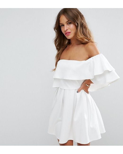 ASOS Ruffle Off Shoulder Mini Dress in White | Lyst Canada