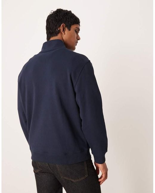 Calvin Klein Blue Monologo Cotton Quarter Zip Sweatshirt for men