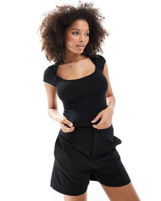 Pimkie Black Slinky Scoop Neck Cap Sleeve Top