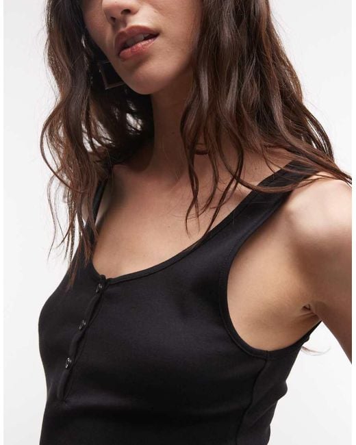 Weekday Black Henley Vest Top