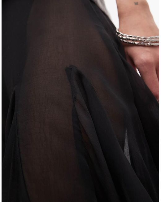 Collusion Brown Sheer Midi Skirt With Godet Details