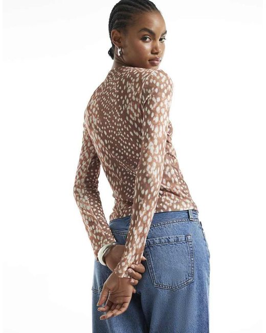 River Island Blue Deer Print Ruched Front Top