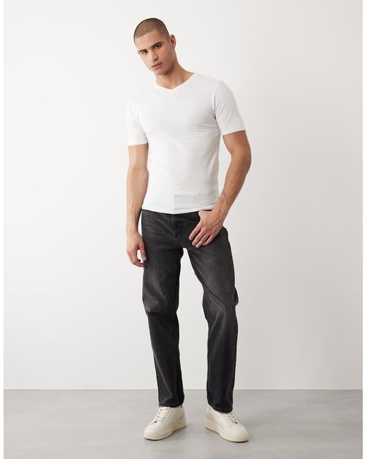 River Island White V Neck Muscle Fit T-shirt for men