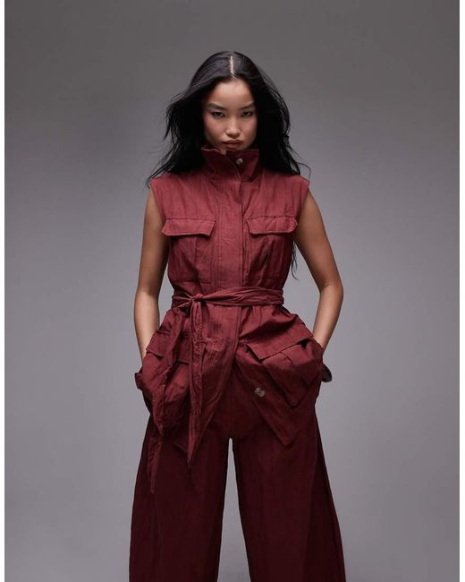 Mango Red Capsule Crushed Texture Longline Sleeveless Shirt