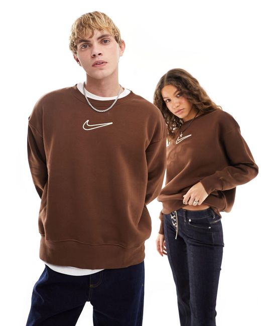 Sudadera marrón unisex con logo mediano Nike de color Brown