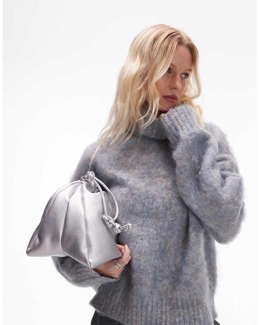 TOPSHOP Gray Knitted Super Fluffy Roll Neck Oversized Jumper